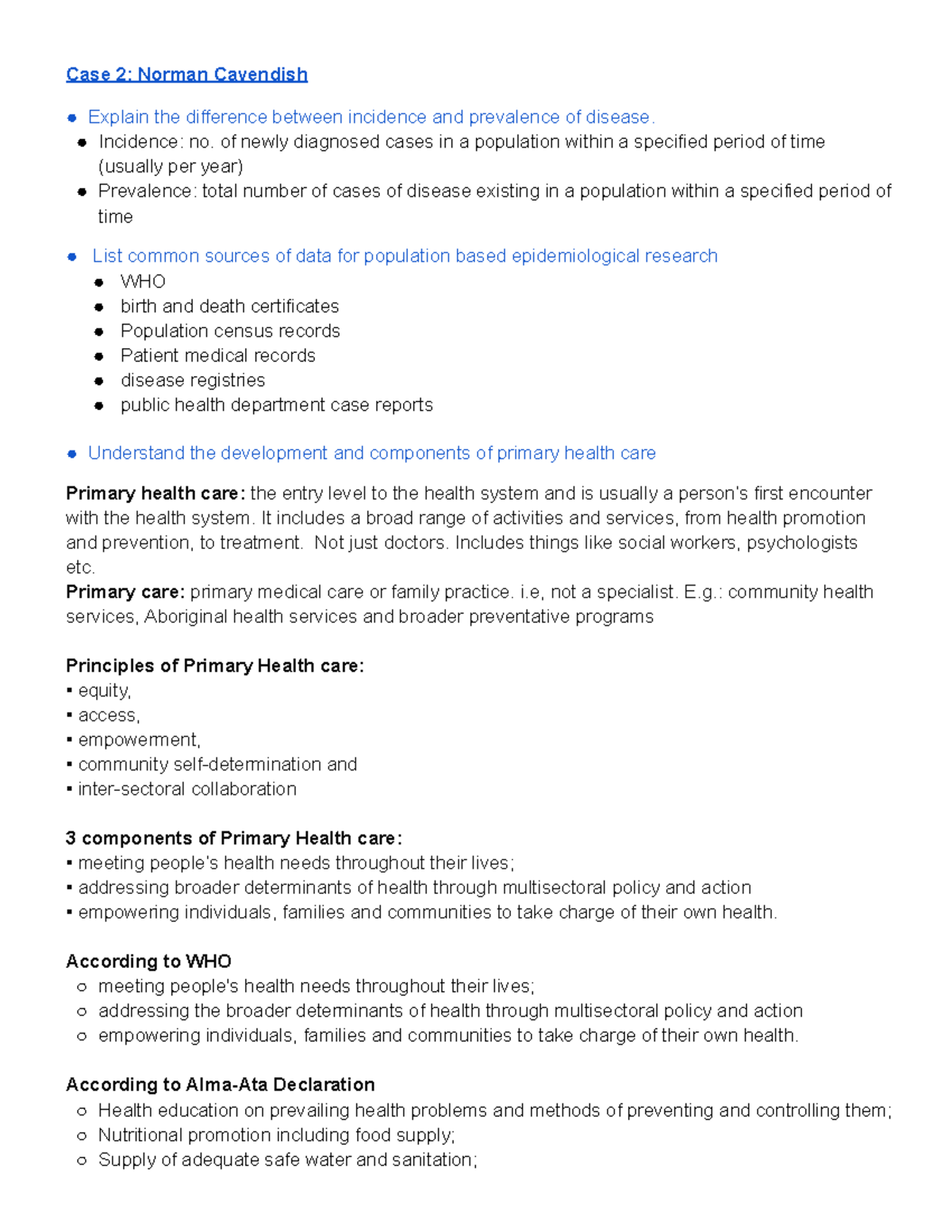ISM DHC LOs pbl learning objectives Case 2 Norman Cavendish