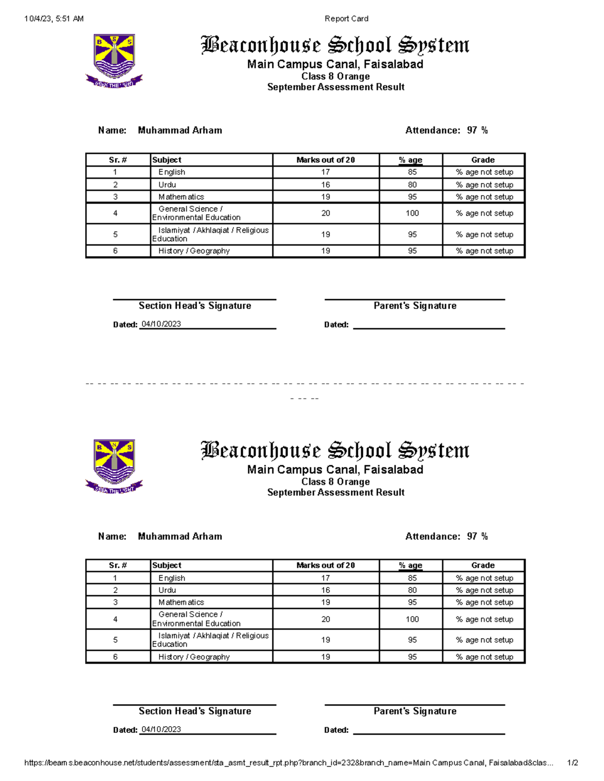 Report Card - 10/4/23, 5:51 AM Report Card - Studocu