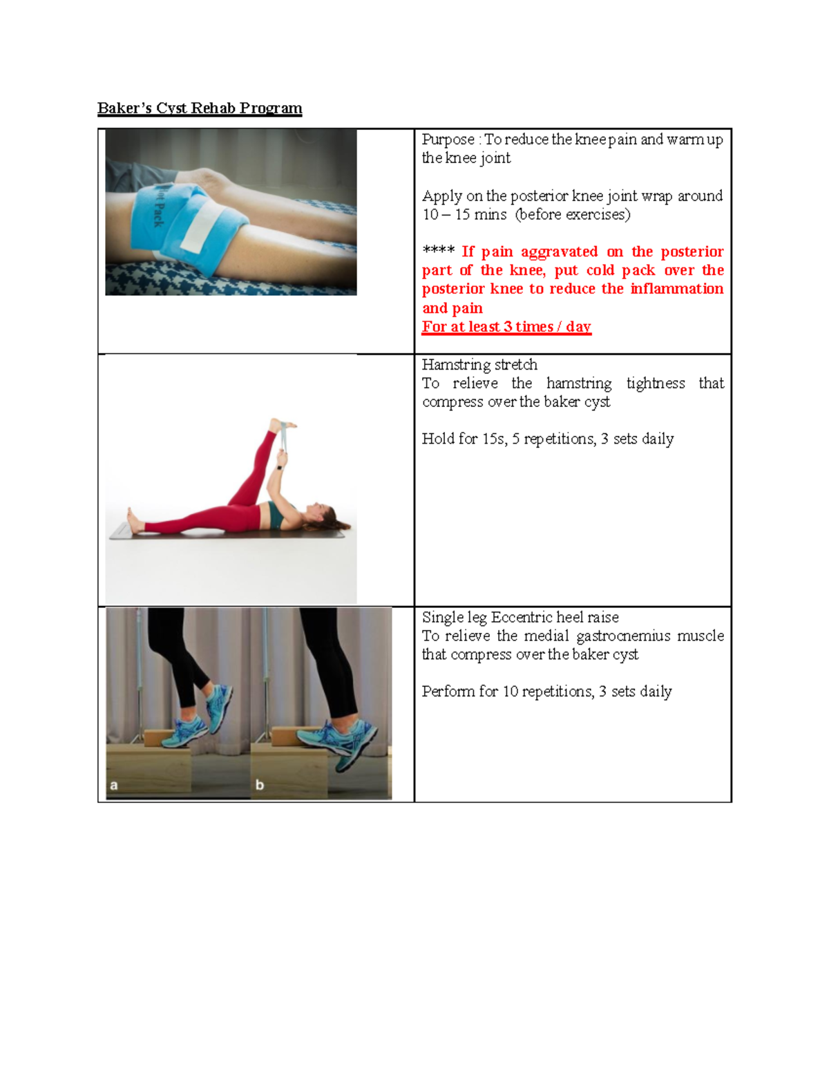 Baker cyst Rehab Program Baker’s Cyst Rehab Program Purpose To