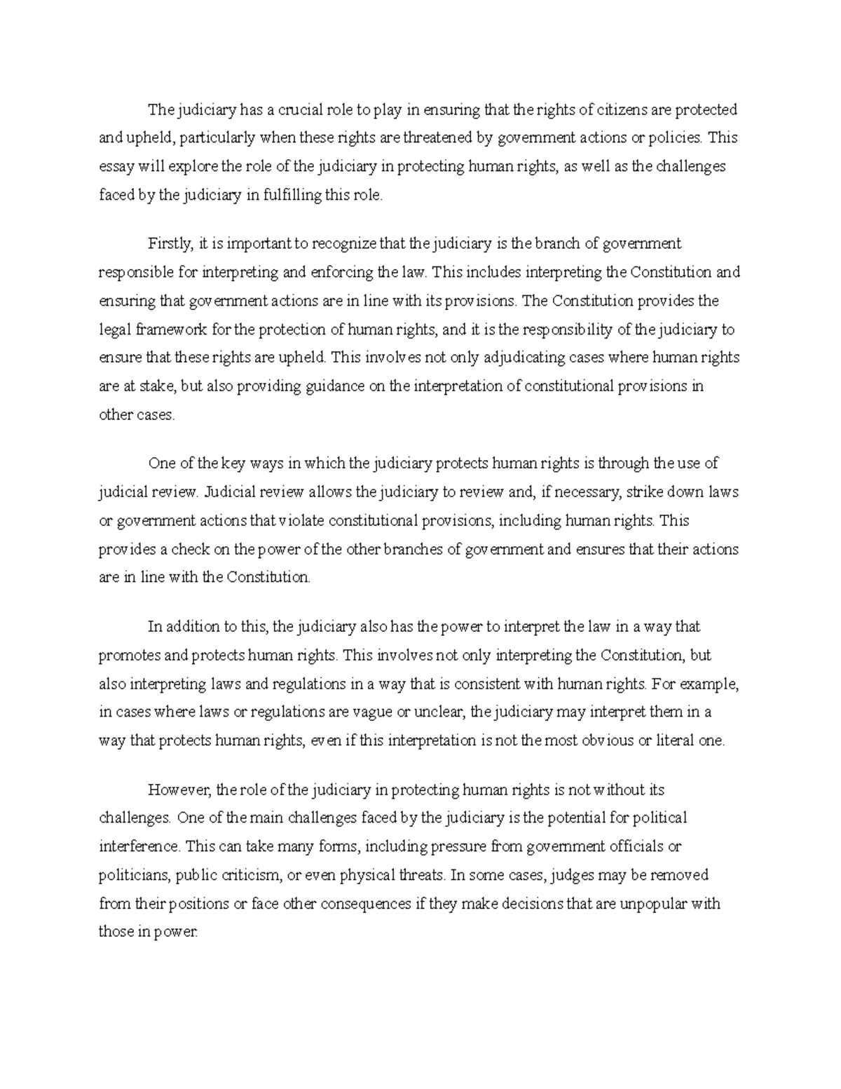 Role of the judiciary in ensuring the protection of human rights