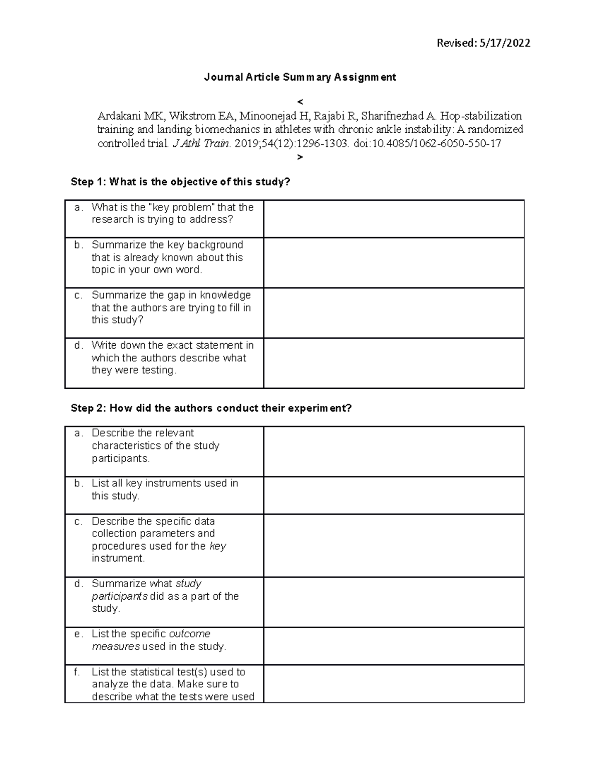 KAH 5103 Article 1 Summary - Revised: 5/17/ Journal Article Summary ...