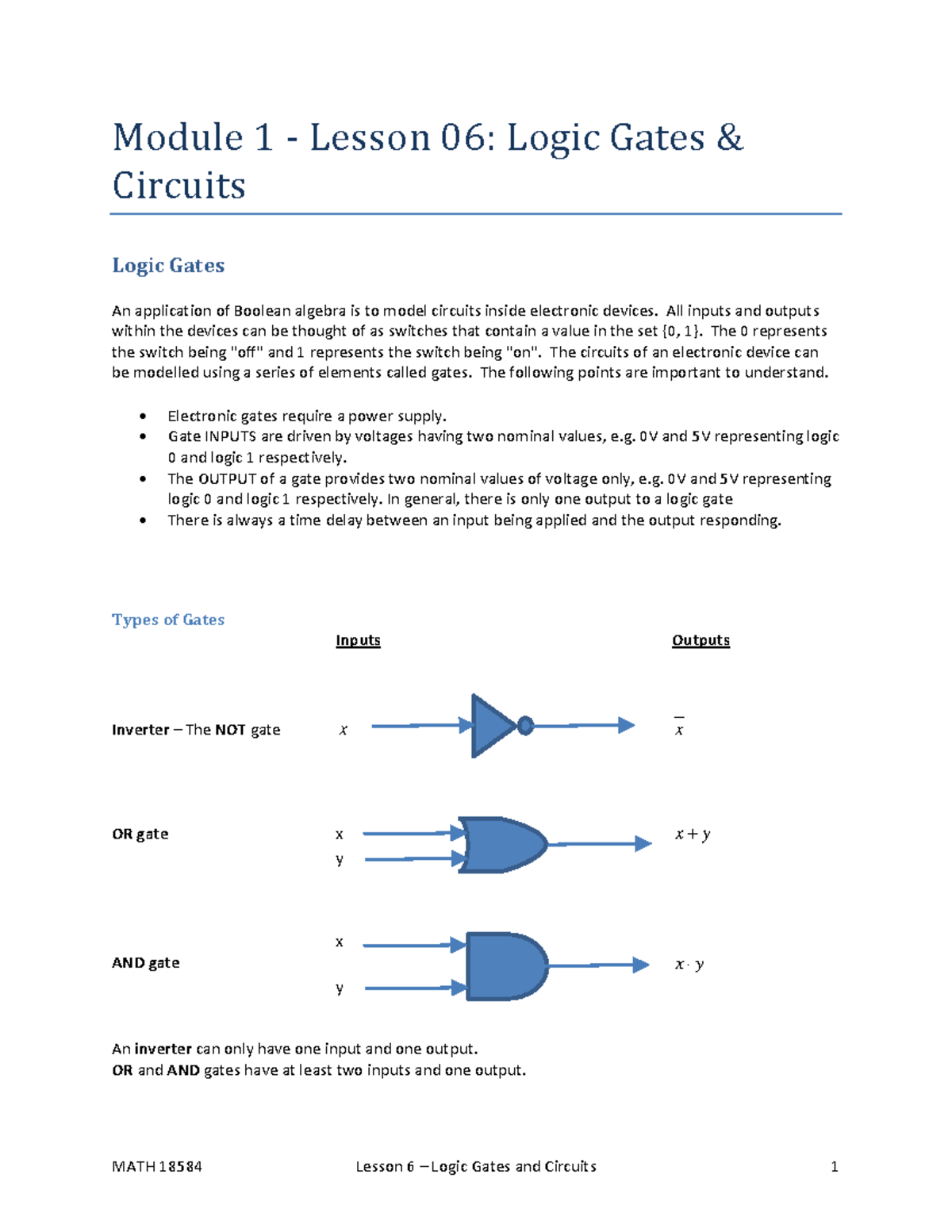 Lesson 1 06 Logic Gates & Circuits Module 1 Lesson 06 Logic
