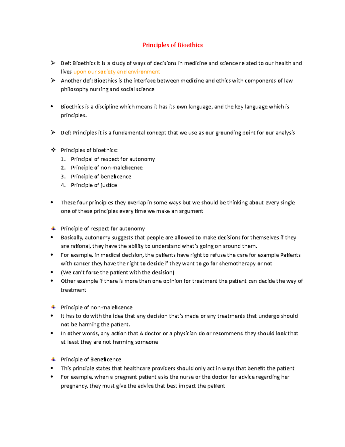 Final. Principles of Bioethics - Principles of Bioethics Def: Bioethics ...