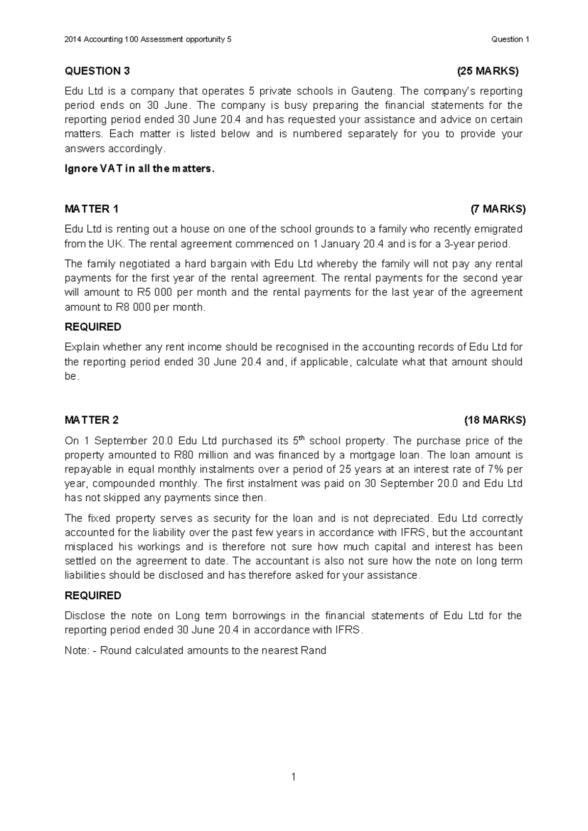 Chapter 16 QB Q3 Solution - 2014 Accounting 100 Assessment opportunity ...