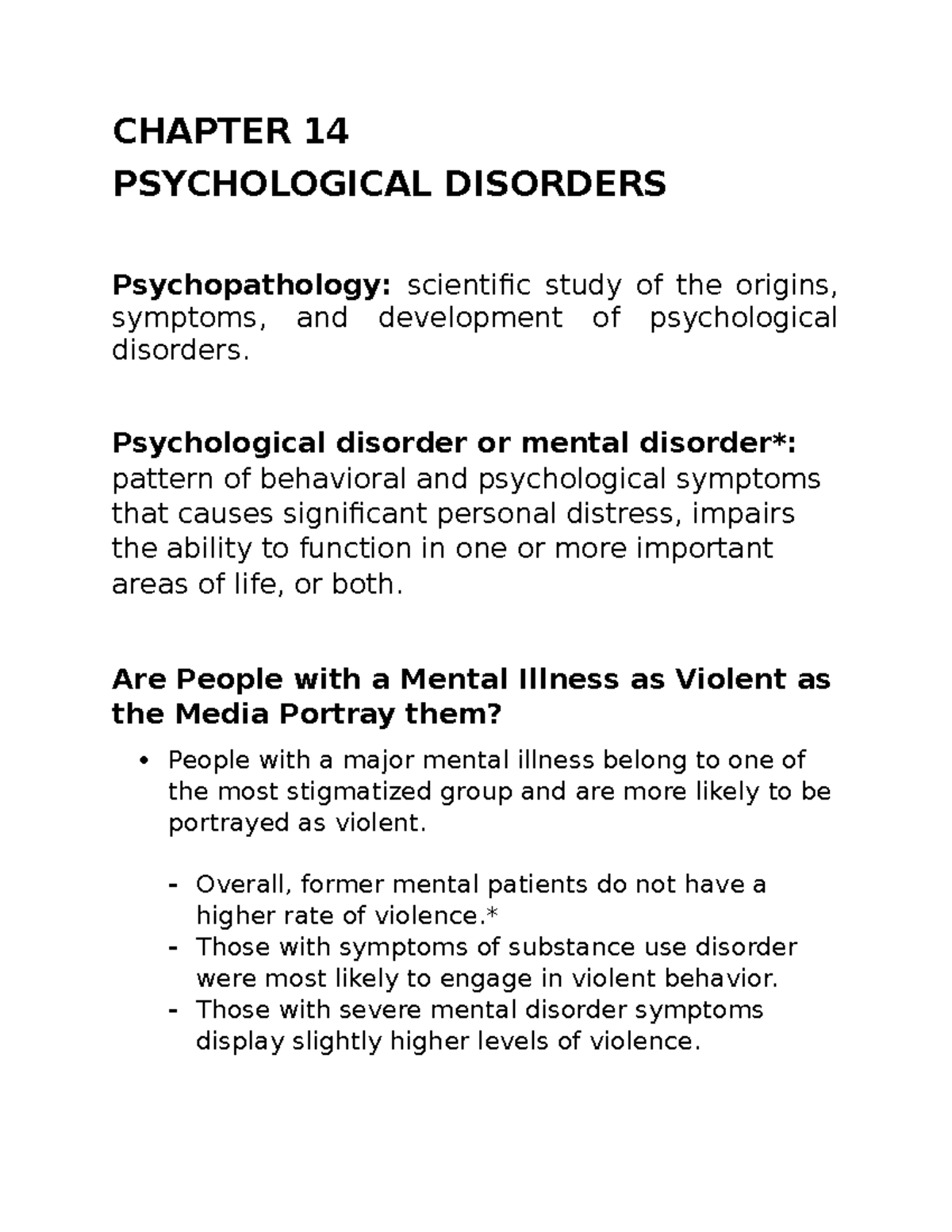 Psychology- CH 14- Psychological Disorders - CHAPTER 14 PSYCHOLOGICAL ...