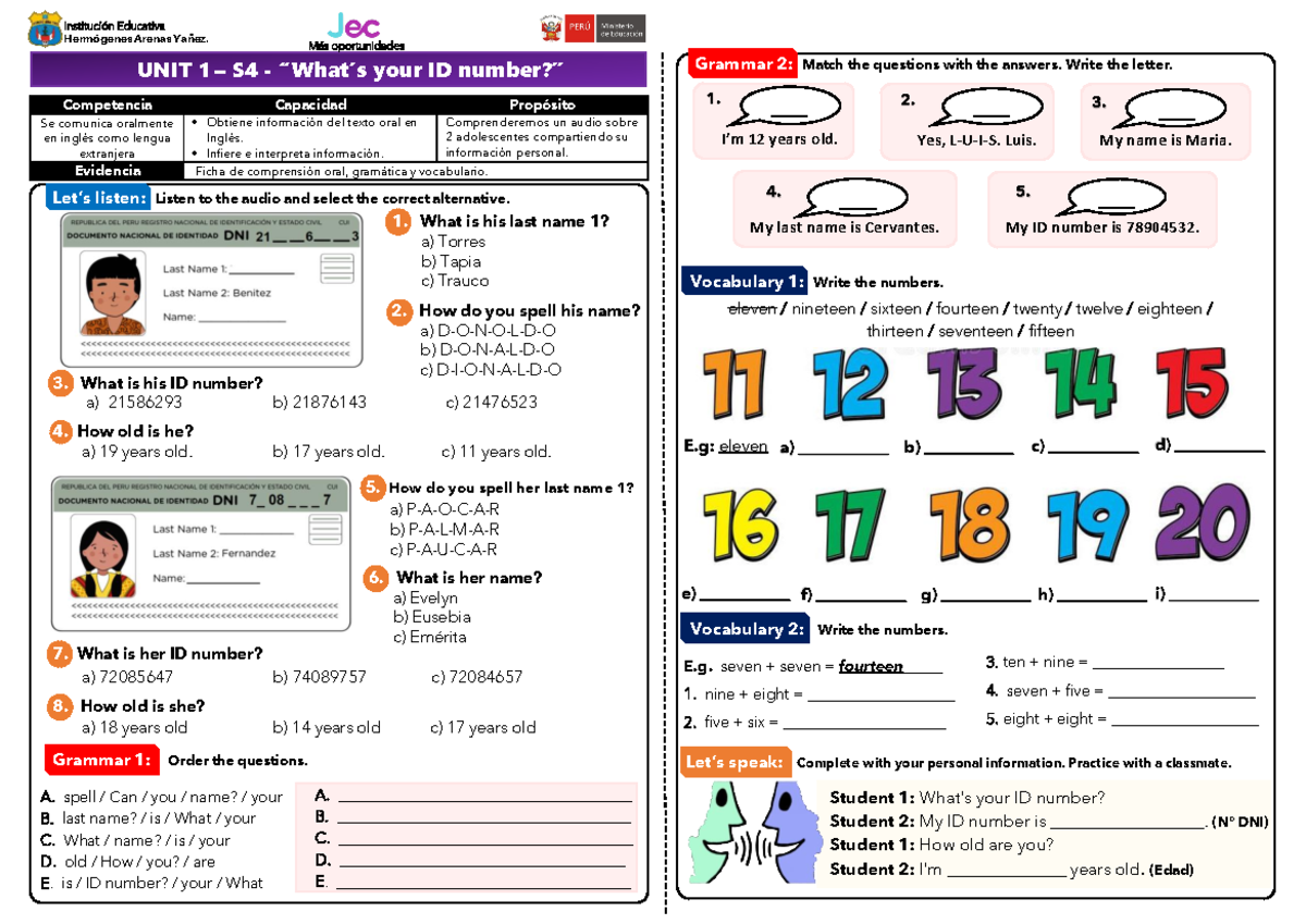 UNIT 1 - Listening 4 - Ciclo VI - 2023 - UNIT 1 – S 4 - “What’s your ID