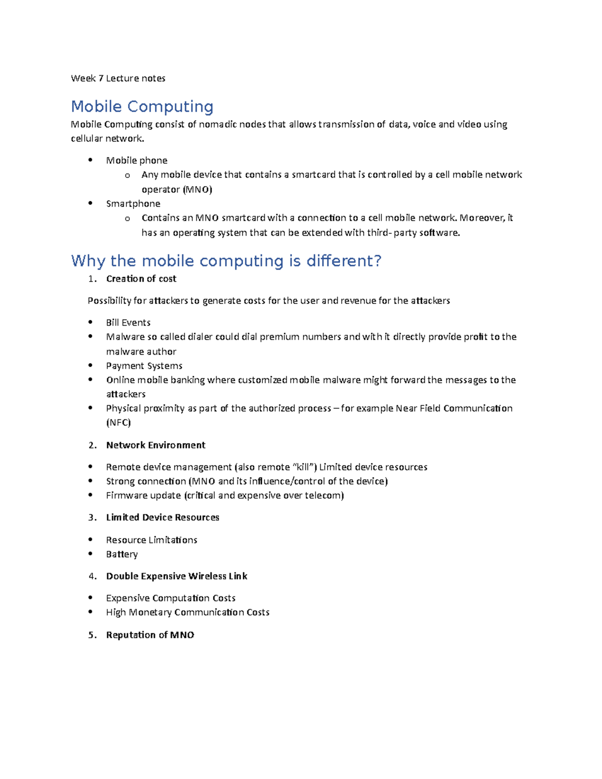 Wk 7 Notes, Mobile Cloud and Internet of things - Week 7 Lecture notes ...