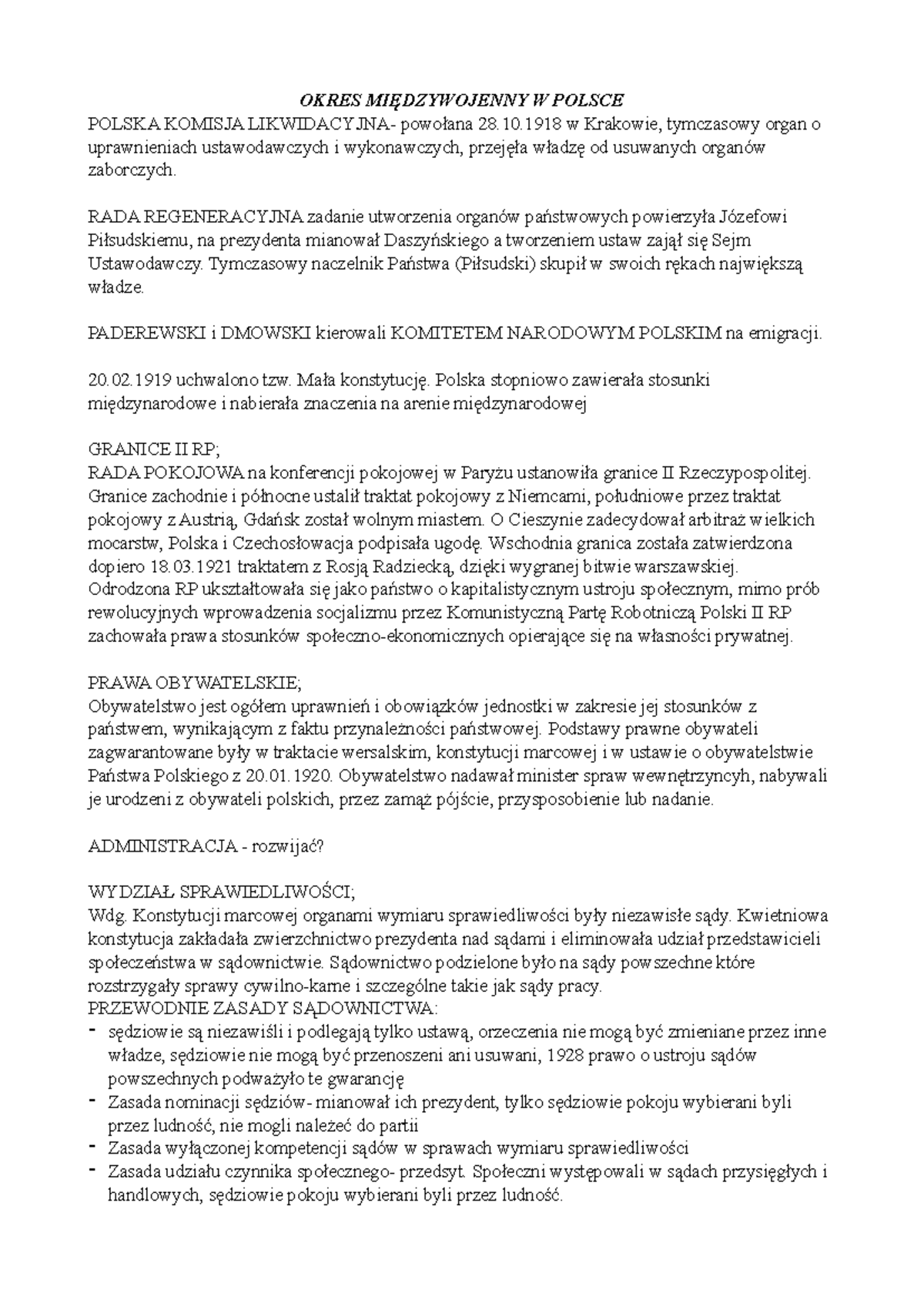 Dwudziestolecie międzywojenne w Polsce- Historia Prawa - OKRES