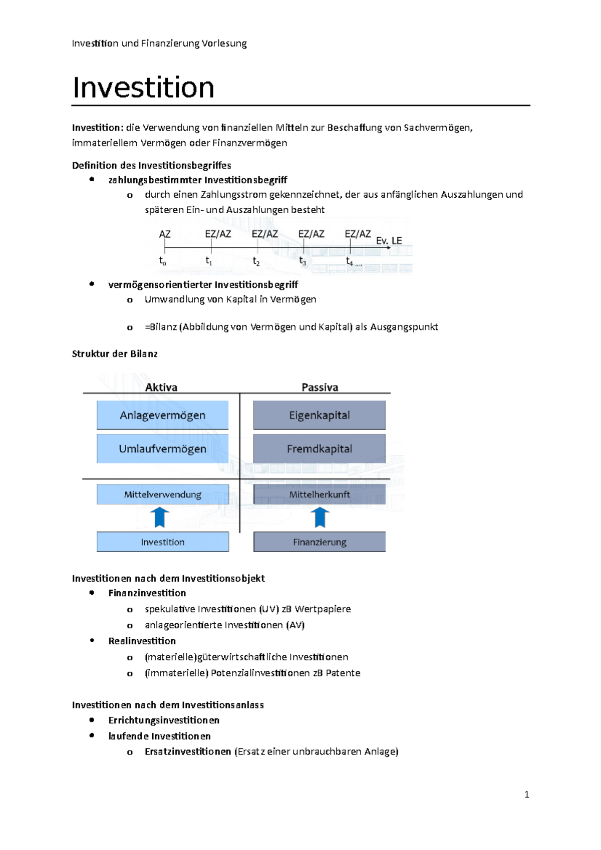 Investition Und Finanzierung - Investition Investition: Die Verwendung ...