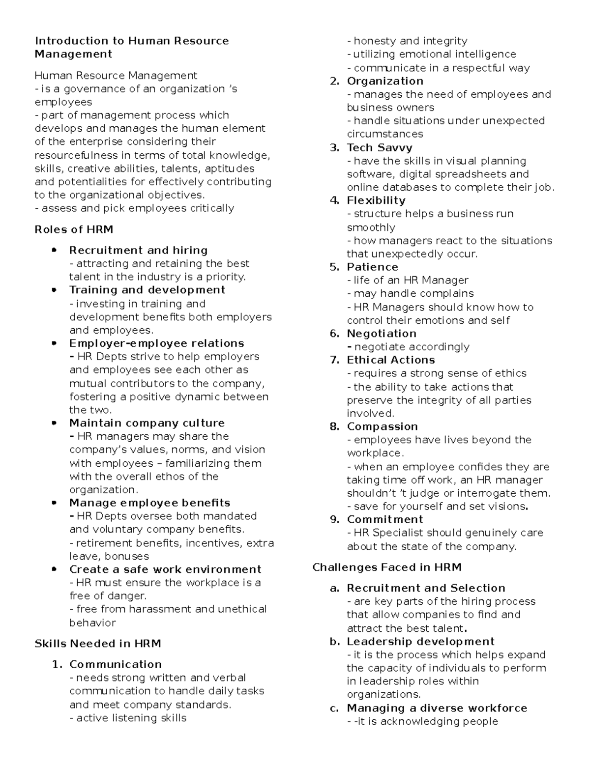 HRM Modules - Notes - Introduction to Human Resource Management Human ...