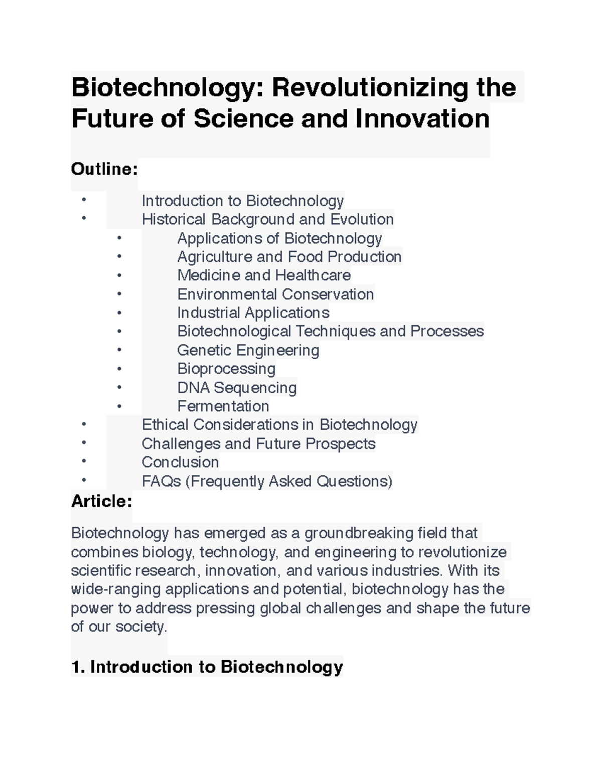 Biotechnology summary - Biotechnology: Revolutionizing the Future of ...