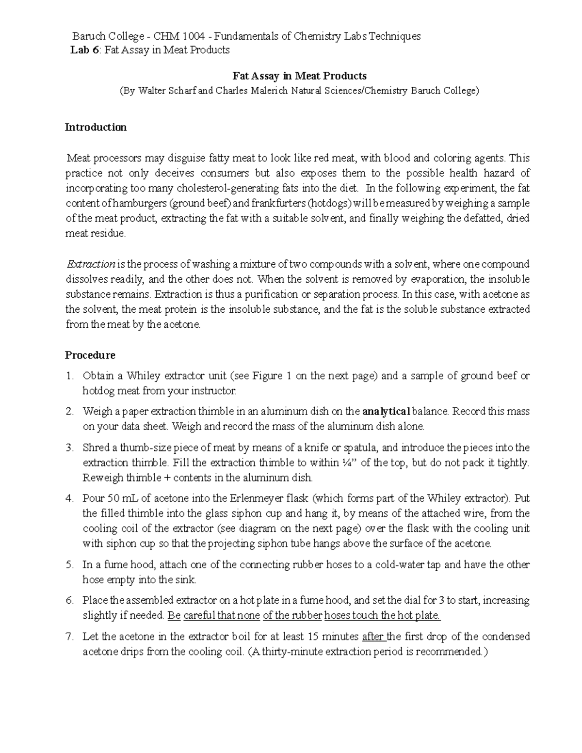 06 Fat Assay in Meat Products-2 - Baruch College - CHM 1004 ...
