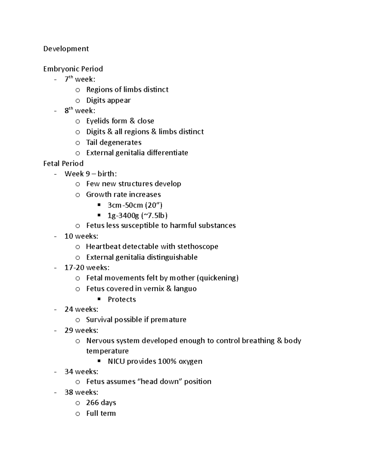 Development 14 - Development Embryonic Period - 7 th week: o Regions of ...