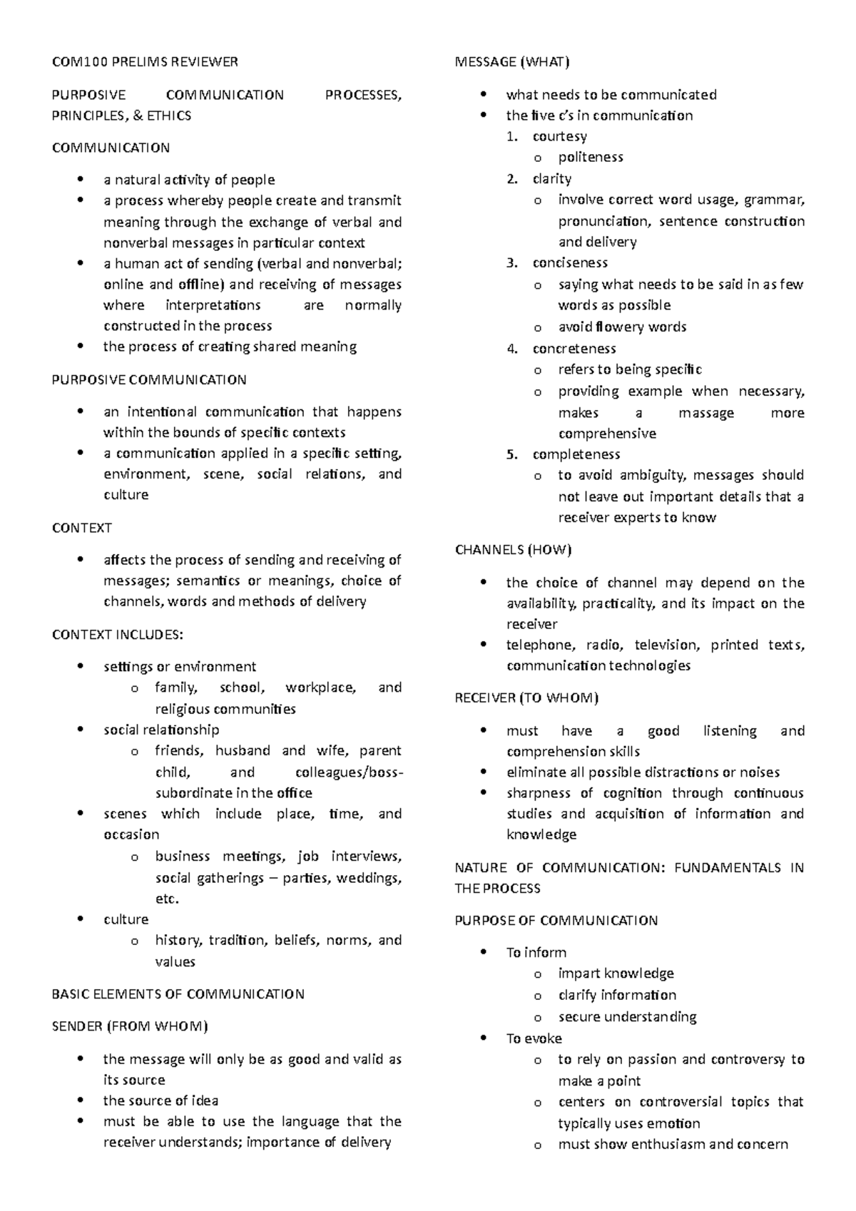 PCOM Prelims Reviewer - Introduction To Purposive Communication ...