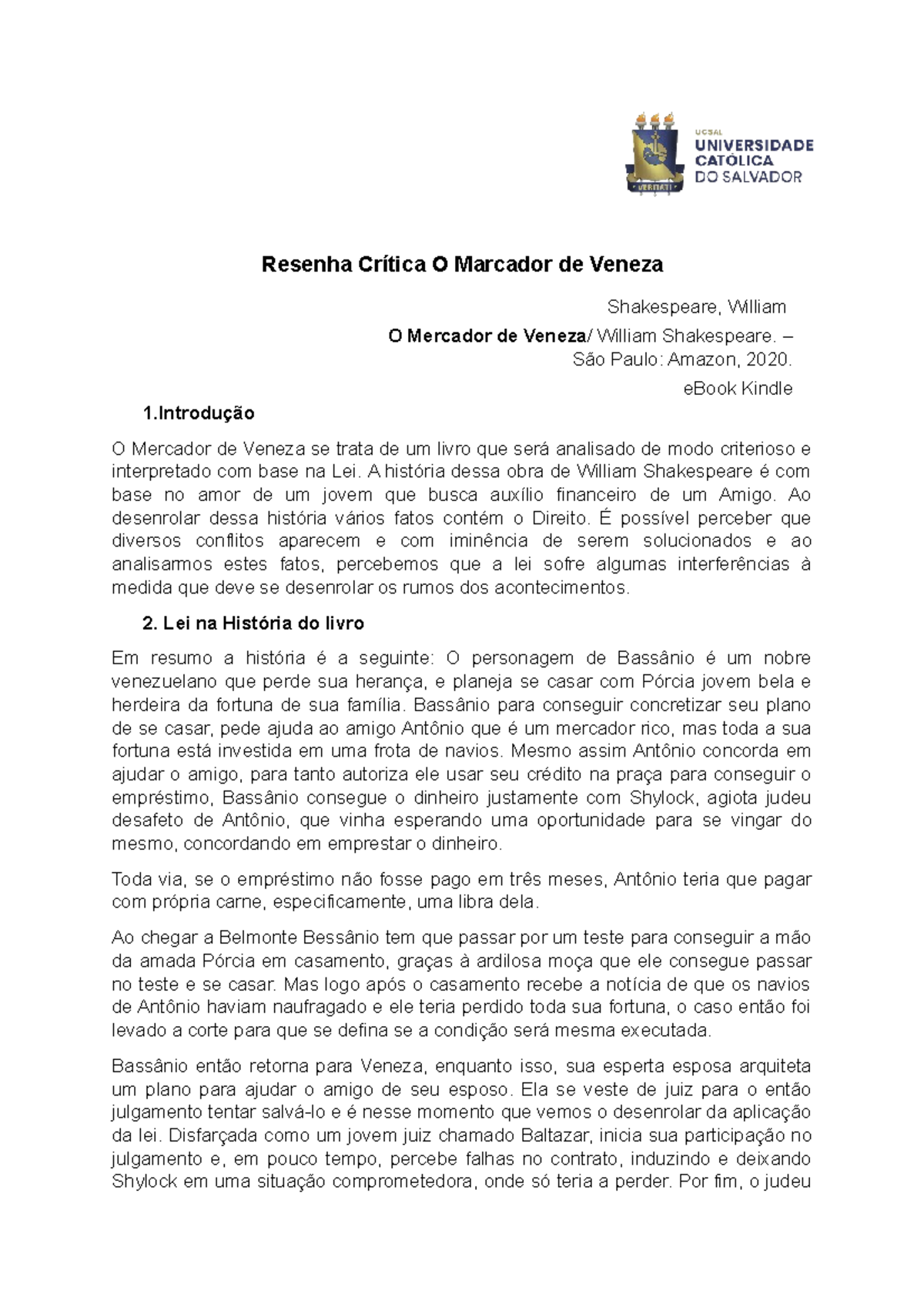 Resenha Critica O Mercador De Veneza Direito Civil Ii Ucsal Studocu