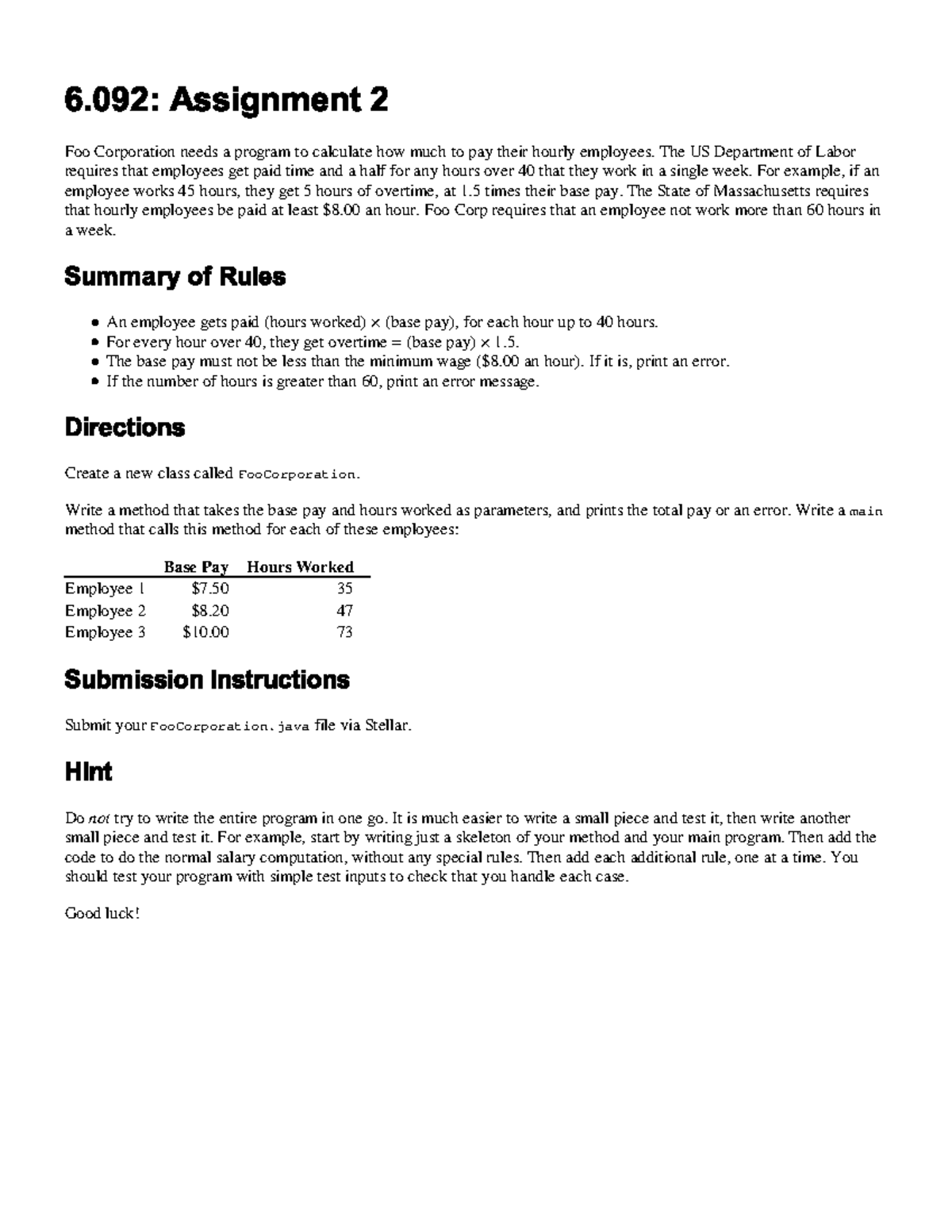 Foo corp - gfgfgr - Foo Corporation needs a program to calculate how ...