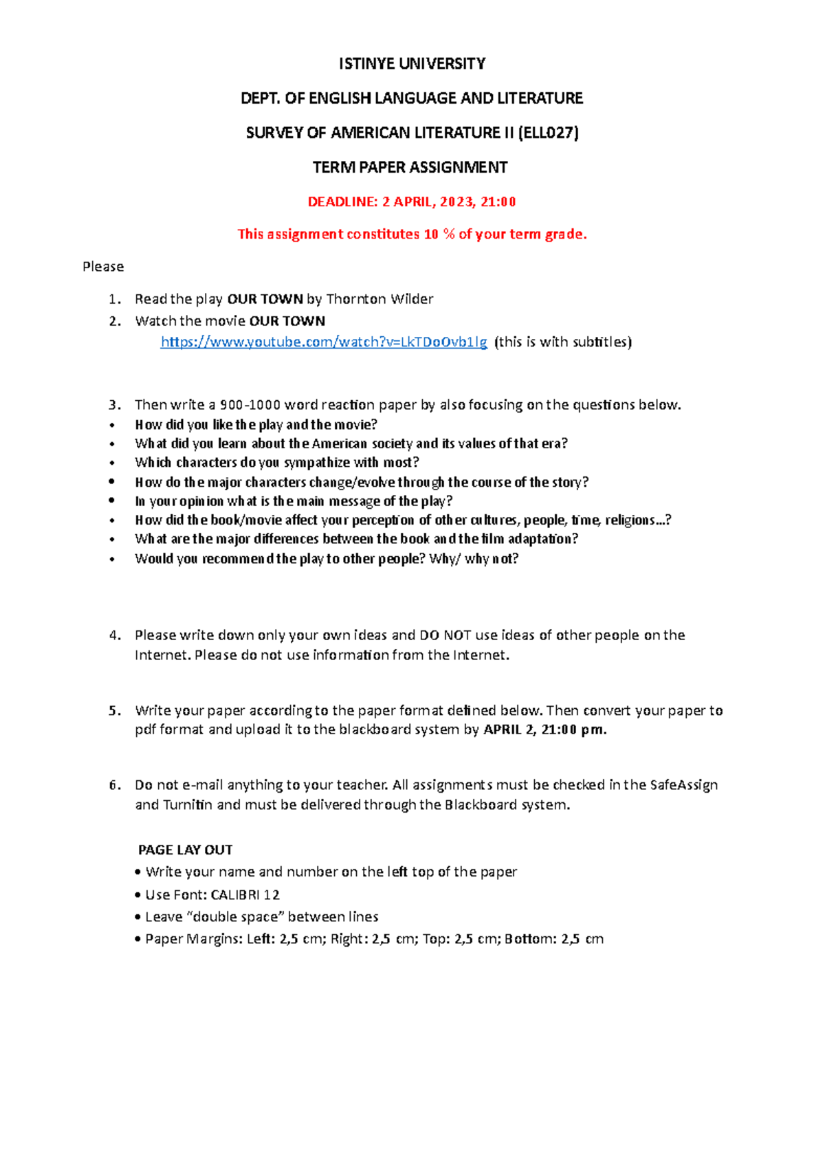 ELL027 - TERM Paper Assignment (DUE 2 April 2023) - ISTINYE UNIVERSITY ...