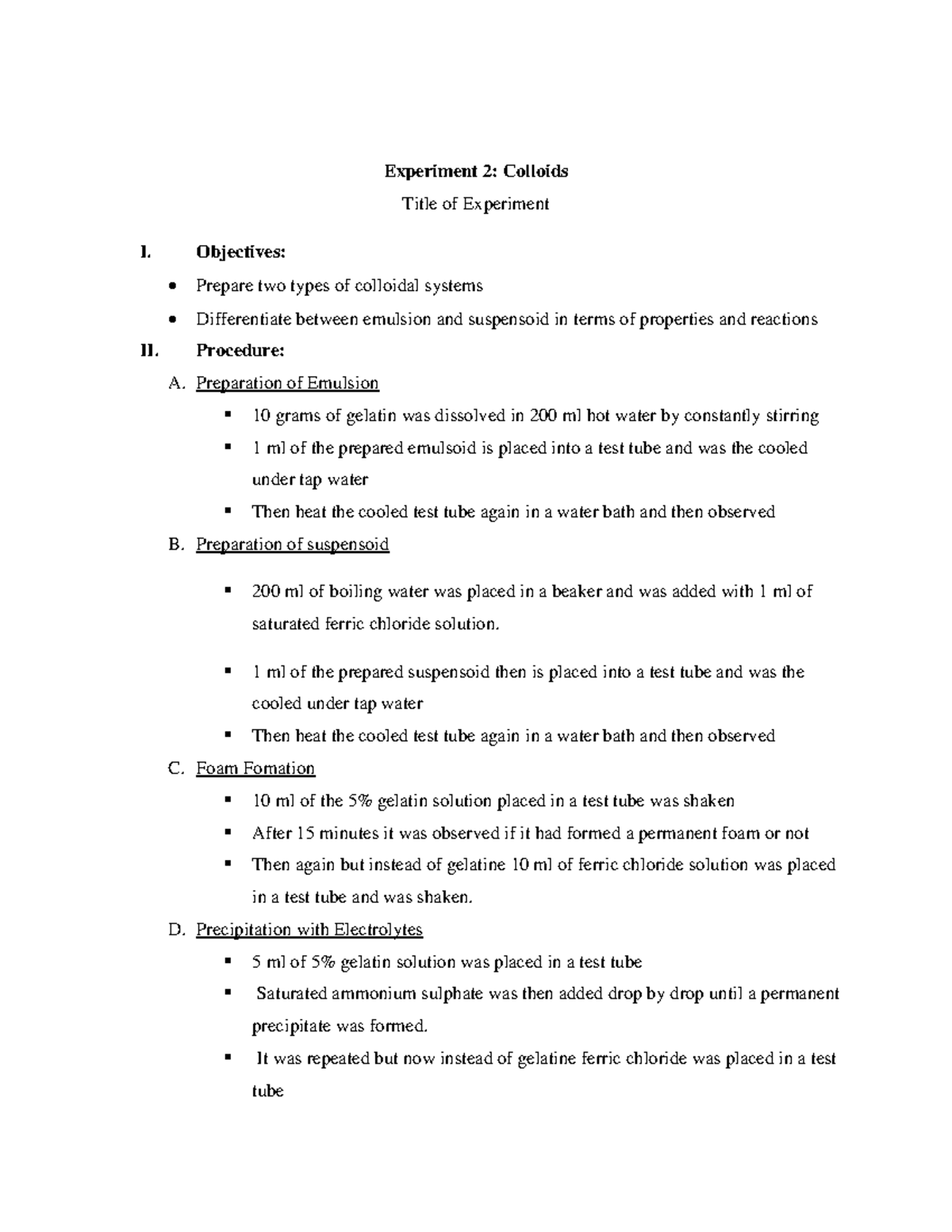 colloids and their properties experiment