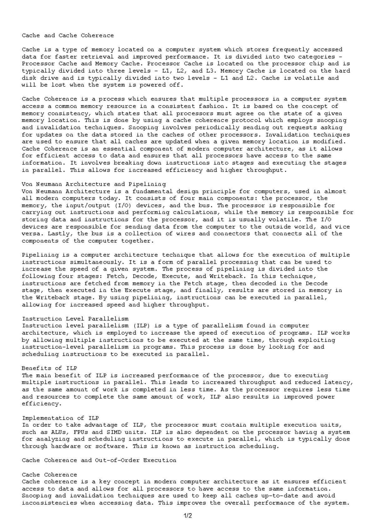 Adv. Computer Architecture 1 - Cache and Cache Coherence Cache is a ...