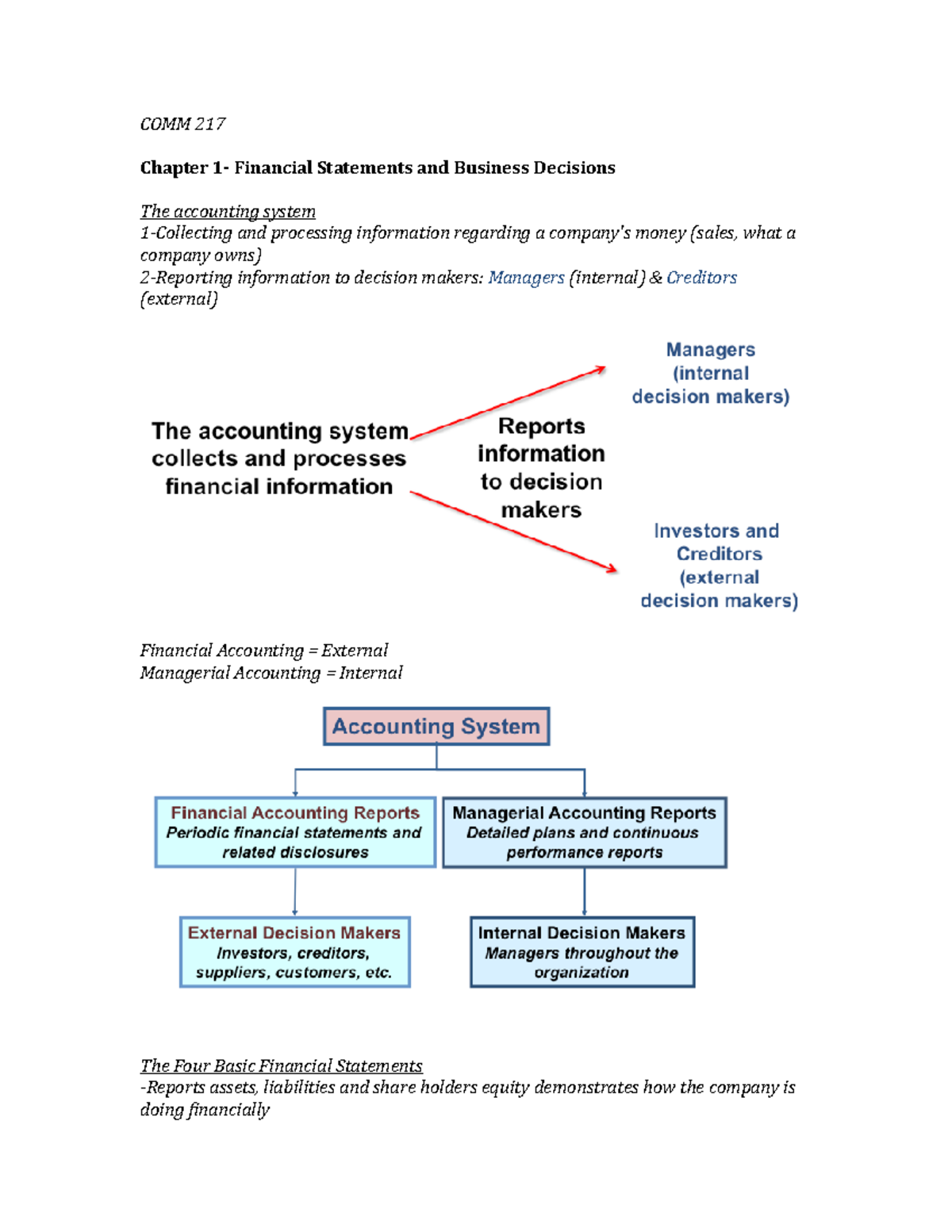 Chapter 1 - Lecture Notes 1 - COMM 217 Chapter 1- Financial Statements ...