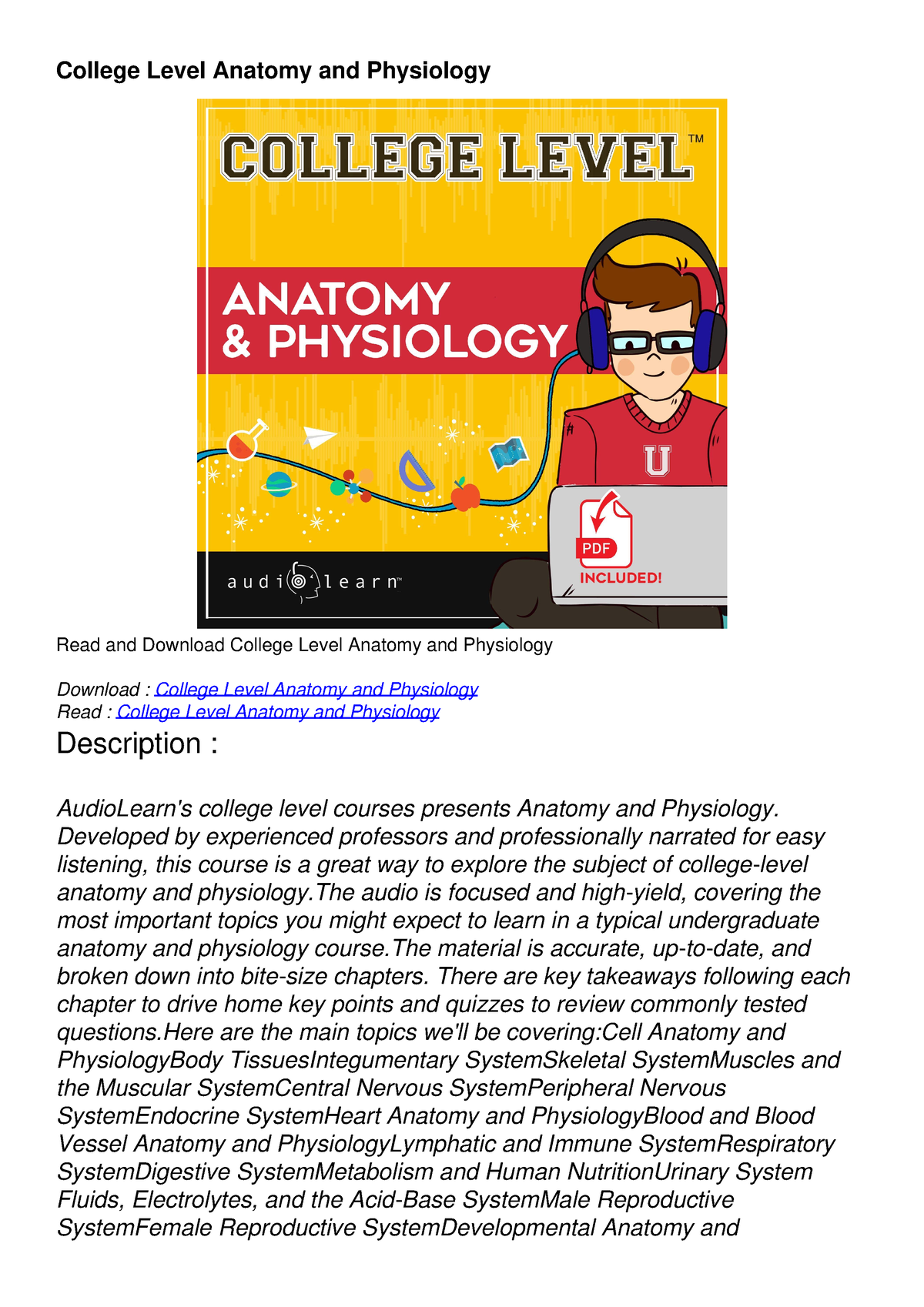 PDF/READ College Level Anatomy And Physiology - BST 322 - NU - Studocu