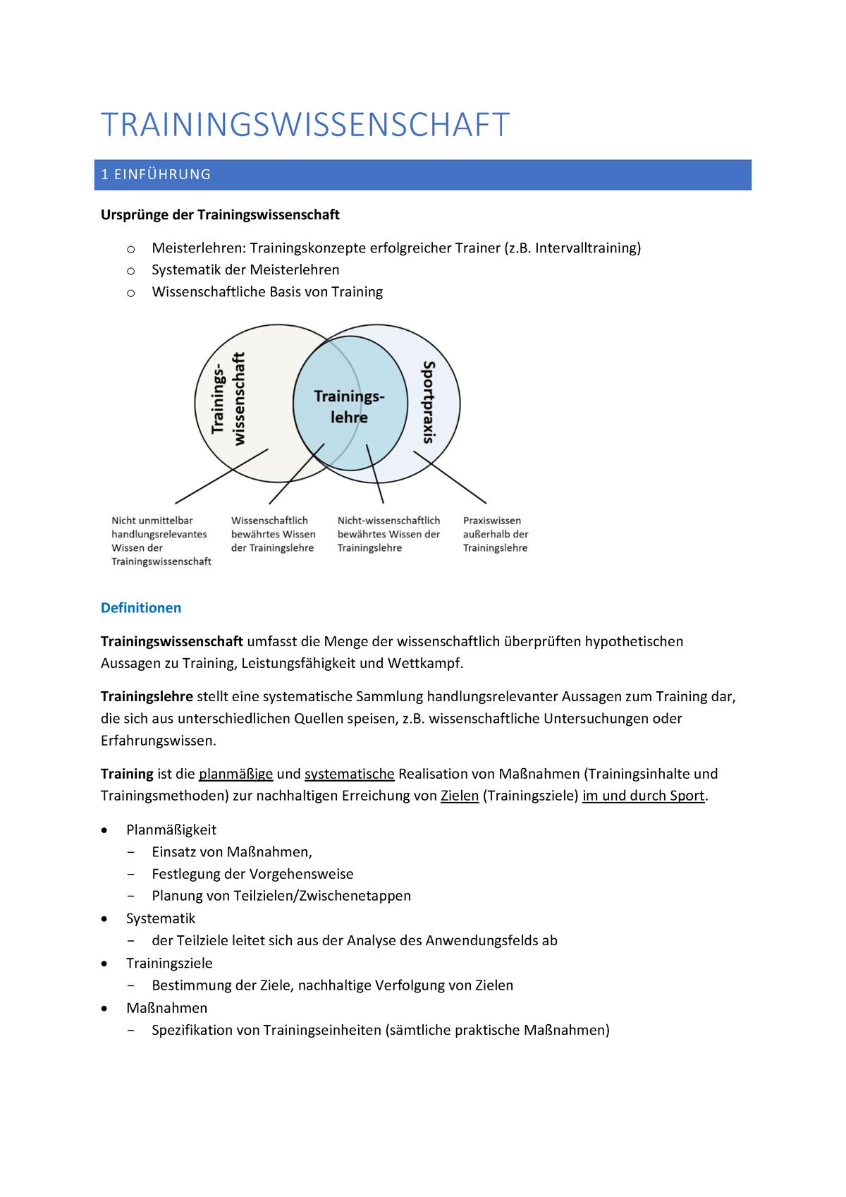 Trainingswissenschaft Stutzig Zusammenfassung - Einführung In Die ...