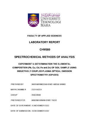 FTIR lab report - CHM 580 SPECTROCHEMICAL METHODS OF ANALYSIS LAB ...