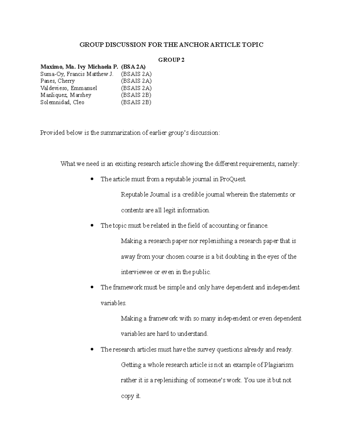 Group Discussion FOR THE Anchor Article Topic (group 2) - GROUP ...