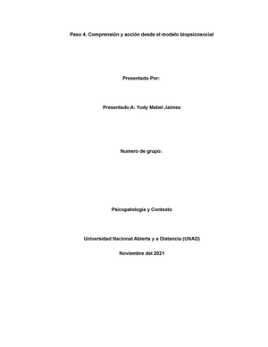 Paso 4 . Comprensión y acción desde el modelo biopsicosocial - Paso 4.  Comprensión y acción desde el - Studocu