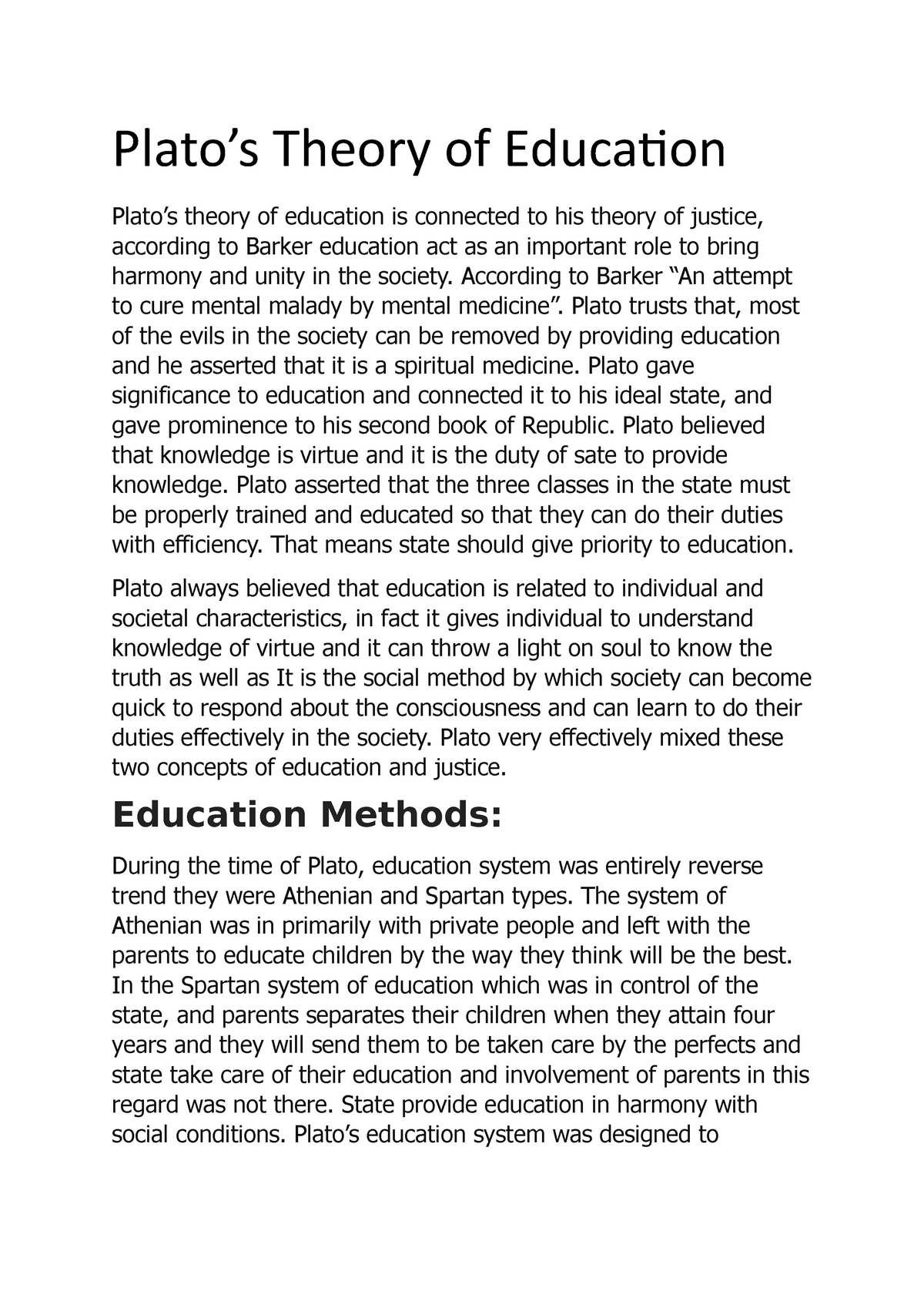 critically evaluate plato's theory of education