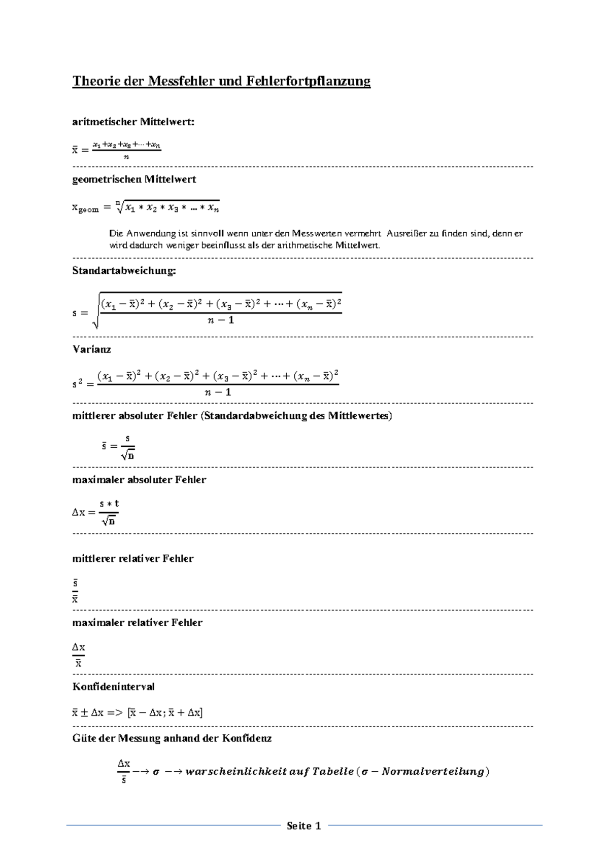 Theorie der Messfehler - absoluter Fehler (Standardabweichung des ...