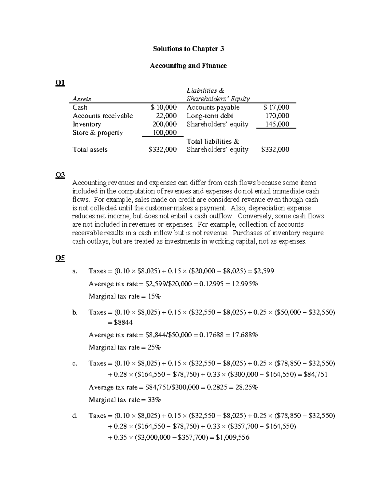 Ch03 - BMM 7th - Solutions to Chapter 3 Accounting and Finance Q Assets ...