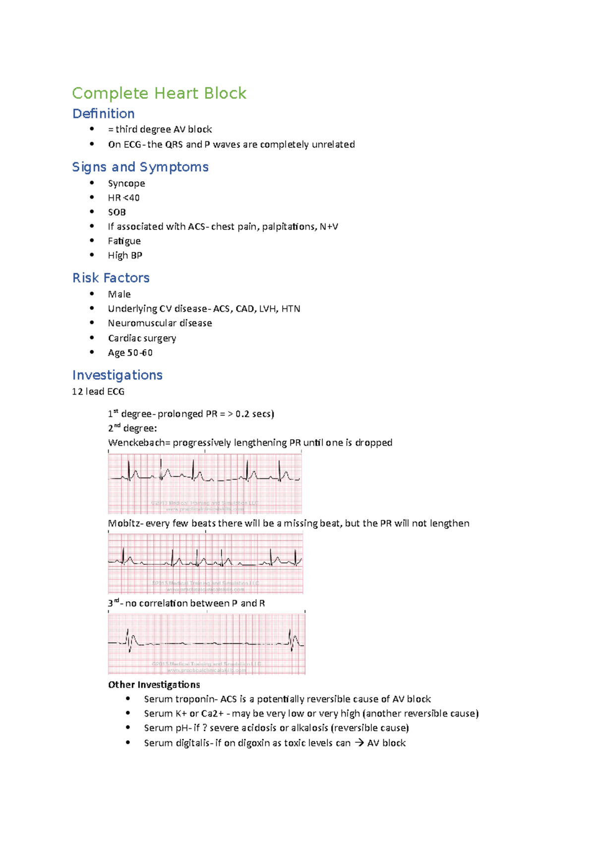 Complete Heart Block Lecture notes 1 Complete Heart Block
