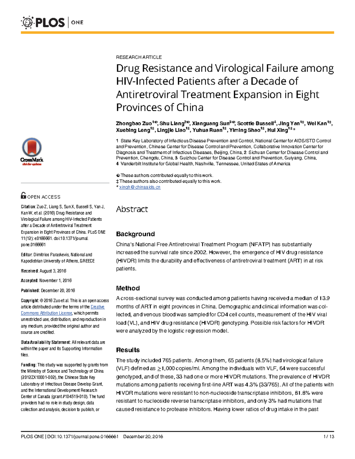 4. Resistencia a los medicamentos y fracaso virológico China 2016 ...