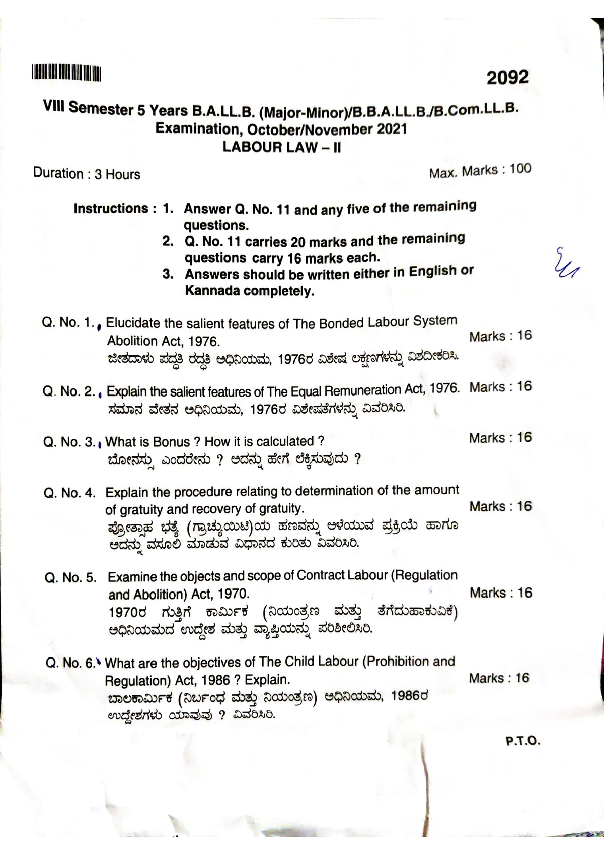 It is a eight semester labour law question paper - Ballb - Studocu