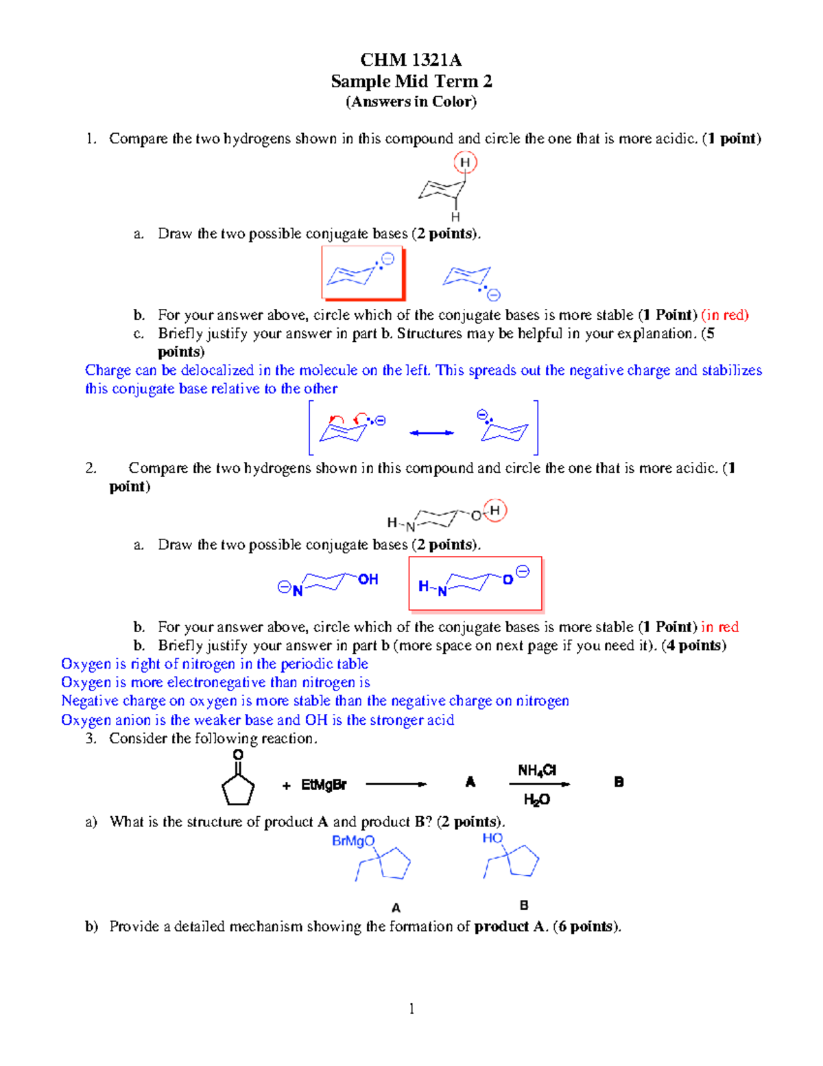 Sample/practice Exam 2017, Questions And Answers - CHM 1321A Sample Mid ...