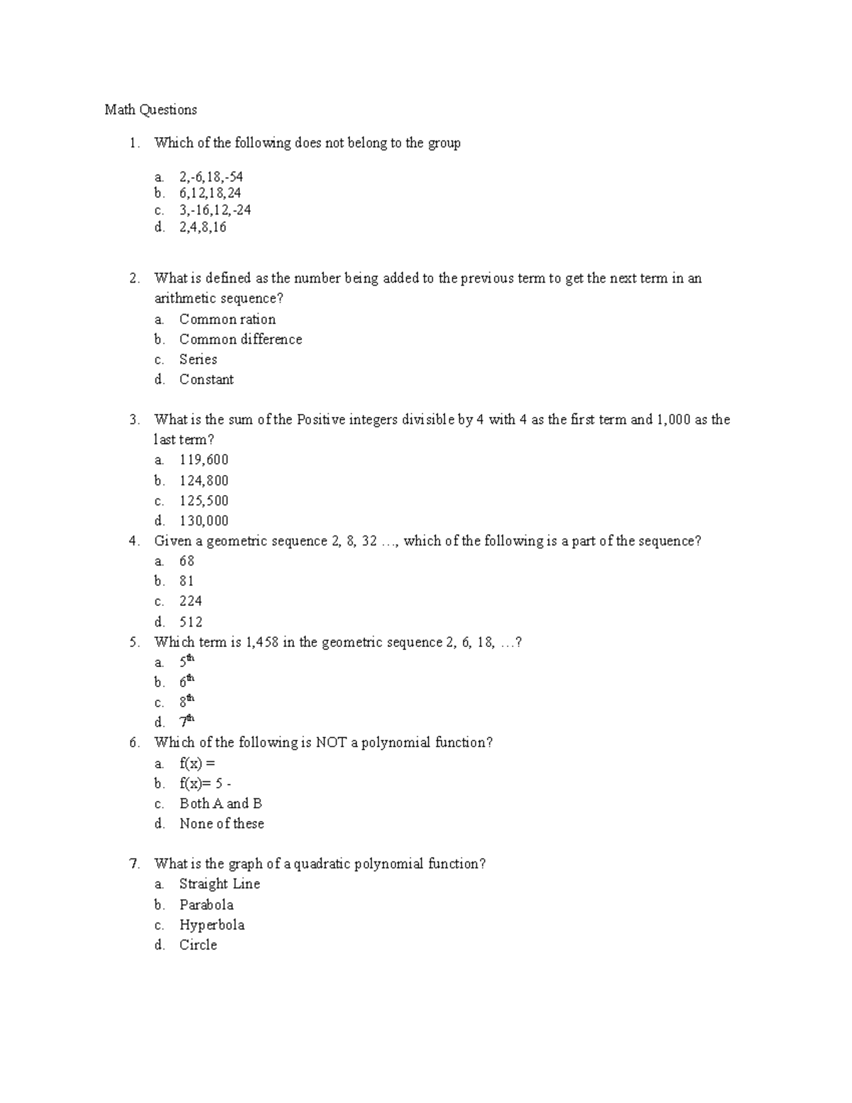 25-math-q - for educational purpuses - Math Questions Which of the ...