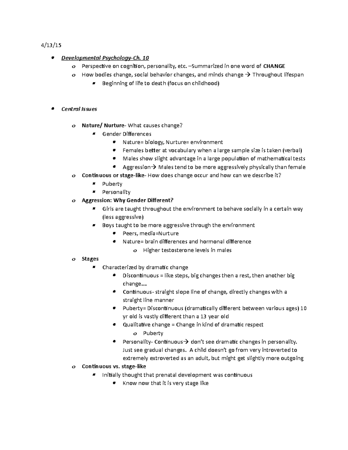Exam 4 Notes - review - 4/13/ Developmental Psychology-Ch. 10 o ...