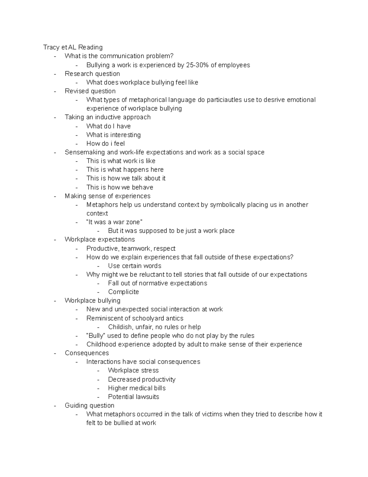 Workplace metaphors - Dr.Ruth Hickerson - Tracy et AL Reading - What is ...