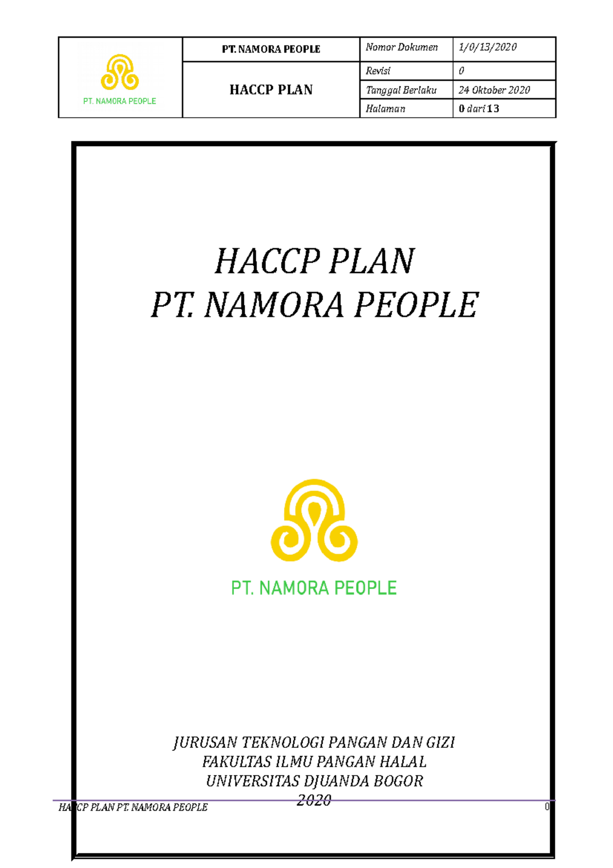 Draft Haccp Pada Produk Teh PT. Namora People - HACCP PLAN PT. NAMORA ...