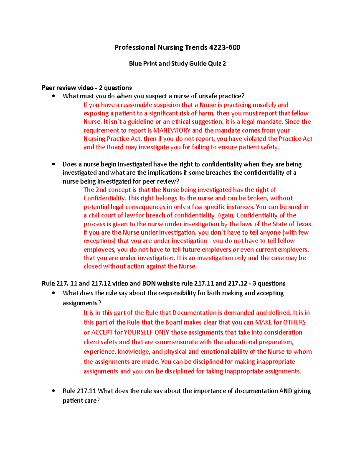 Study Guide Quiz 2 AO Answers - Professional Nursing Trends 4223- Blue ...