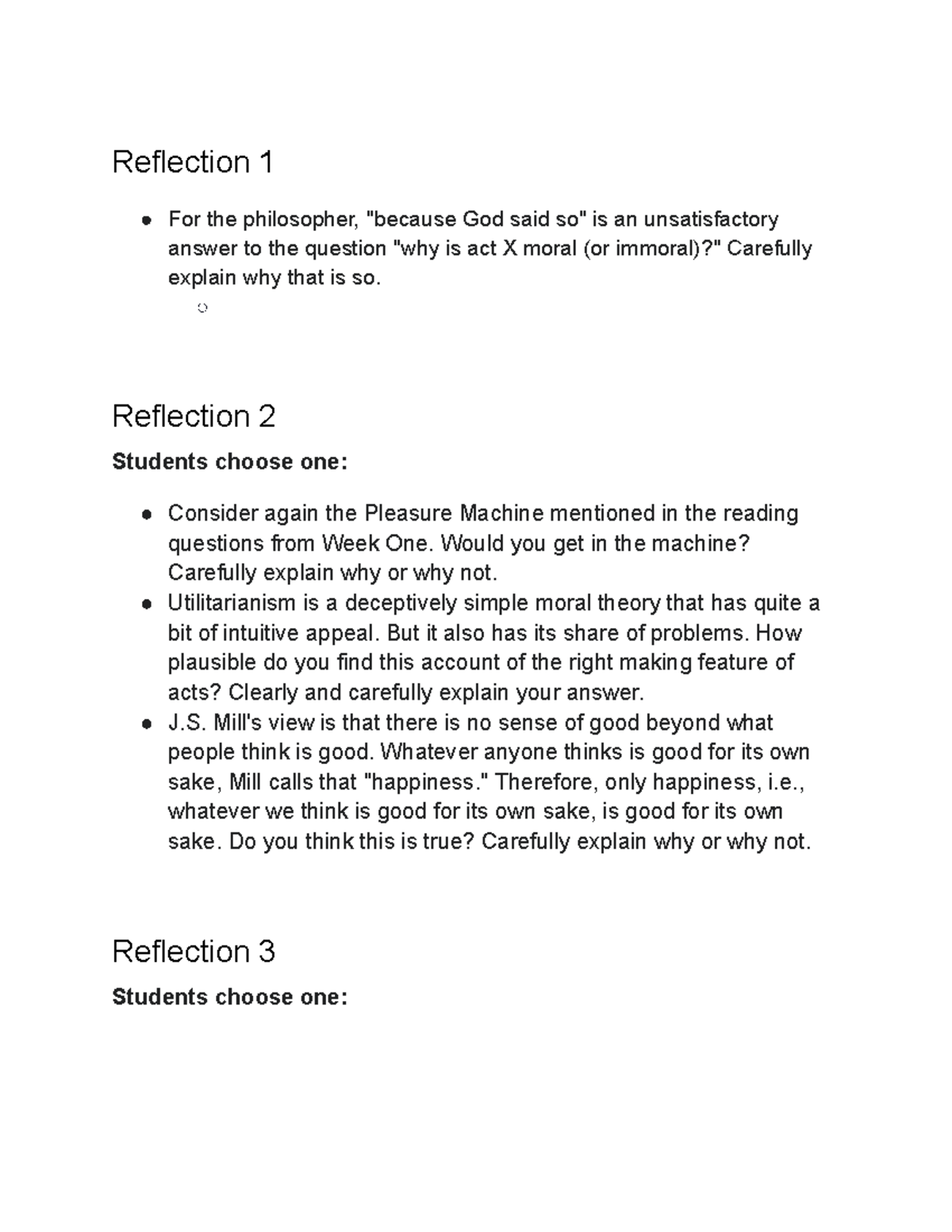 PHIL 330 reflection posts - Google Docs - Reflection 1 For the ...