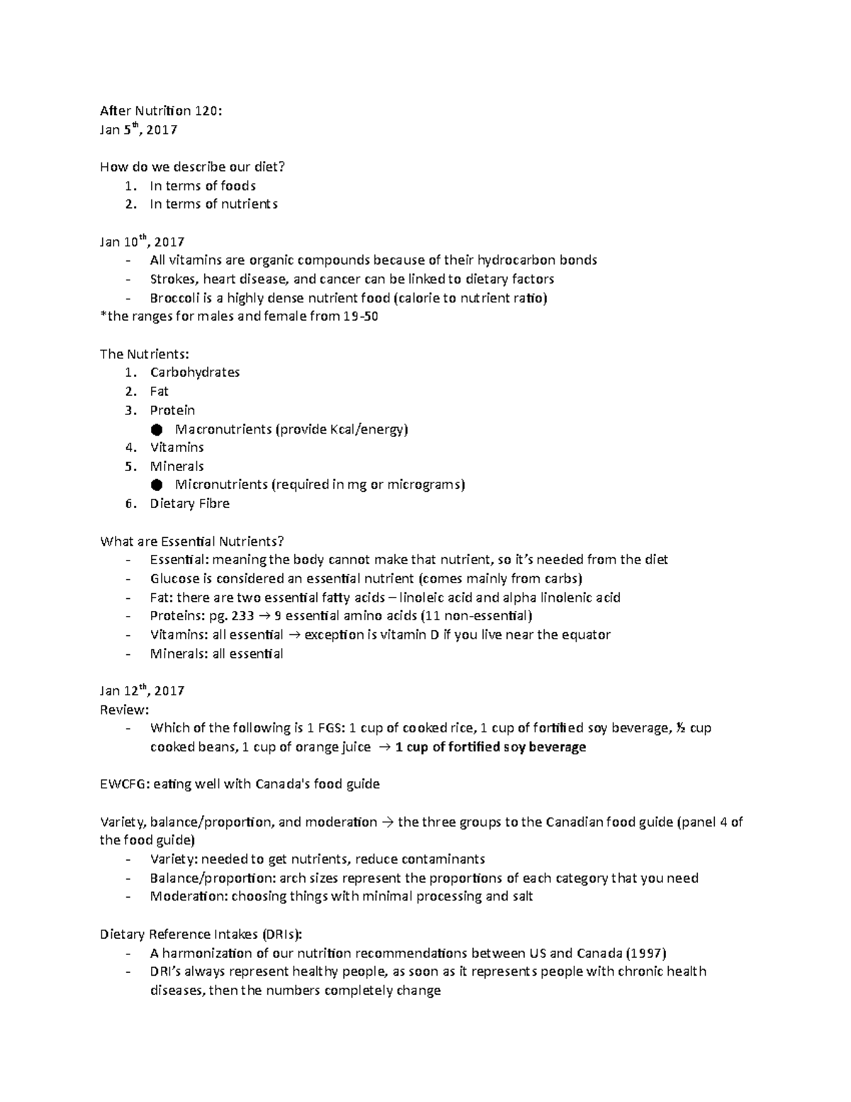 Nutrition 120 ( final notes) - 120 - U of S - Studocu