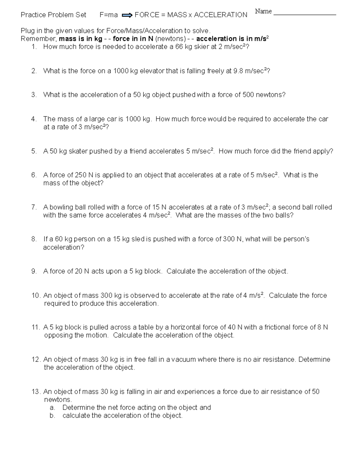 force-problems-practice-problem-set-force-mass-x-acceleration-name