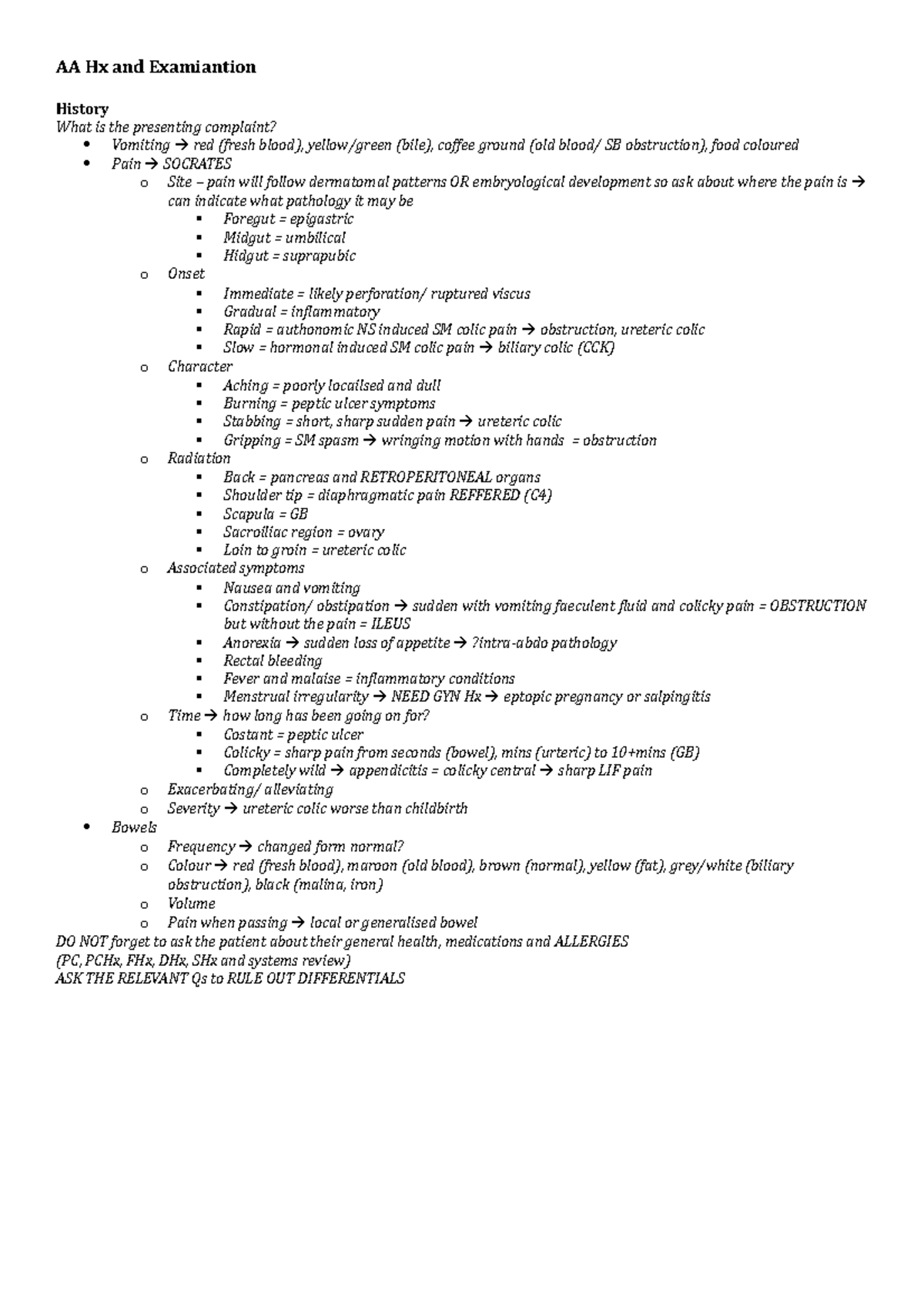 AA Hx and Examiantion Medicine clinical years AA Hx and Examiantion