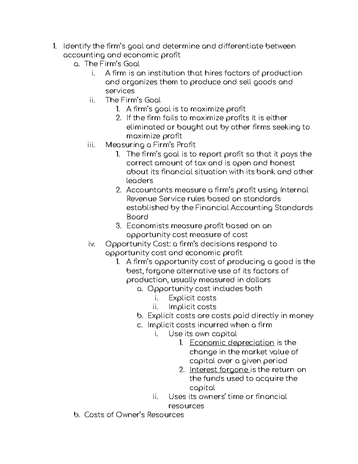 Module 9 Econ Notes - Professor Graf - Identify the firm’s goal and ...