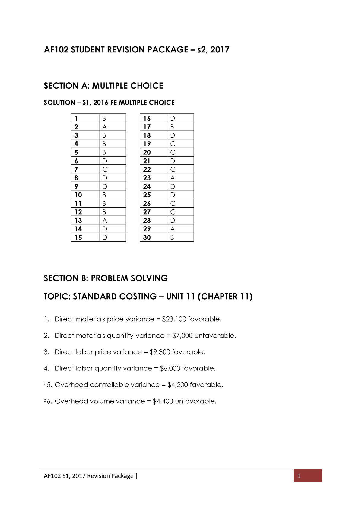 AF102 Revision Package - Partial Solution - S2 2017 - AF102 STUDENT ...