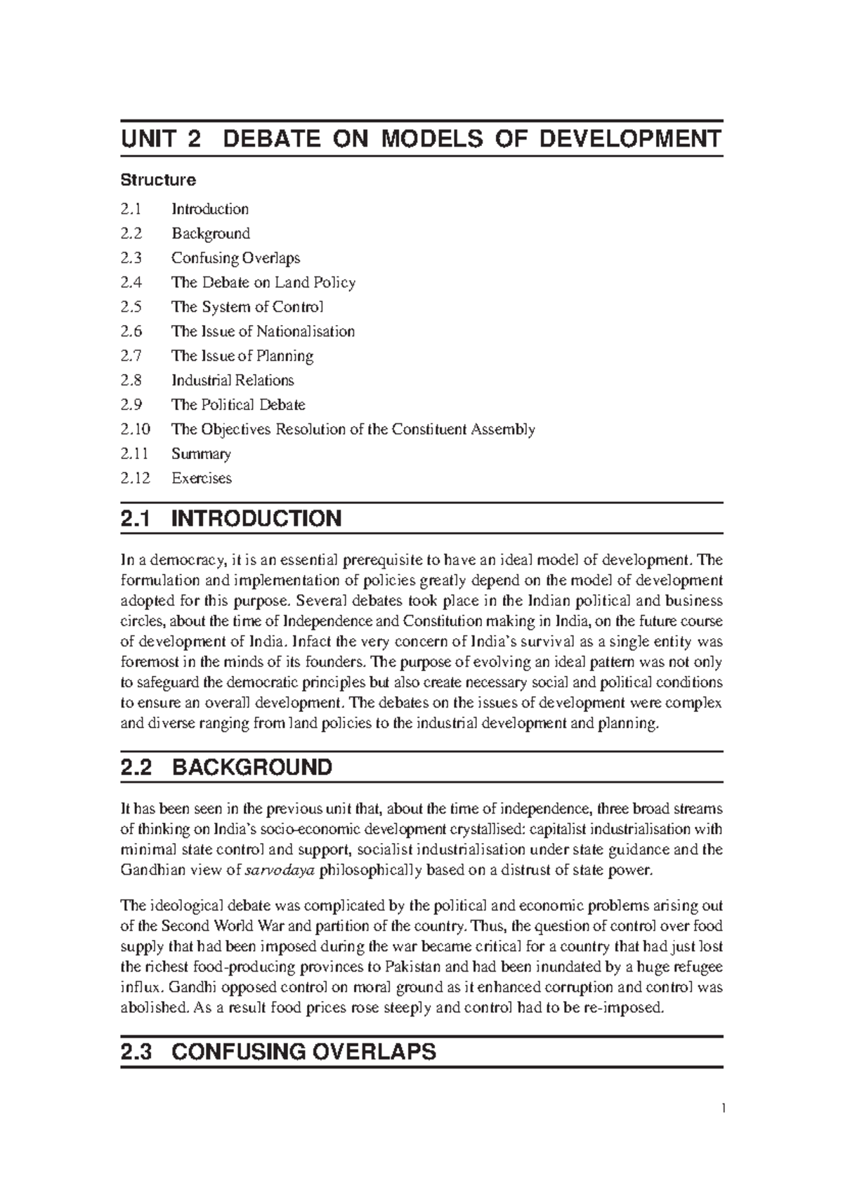 Unit-4debates - Notes - UNIT 2 DEBATE ON MODELS OF DEVELOPMENT ...