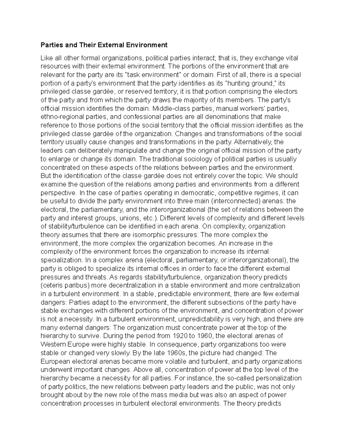Parties and Their External Environment - The portions of the ...