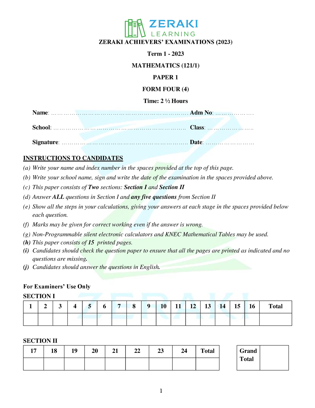 zeraki assignments download form 1